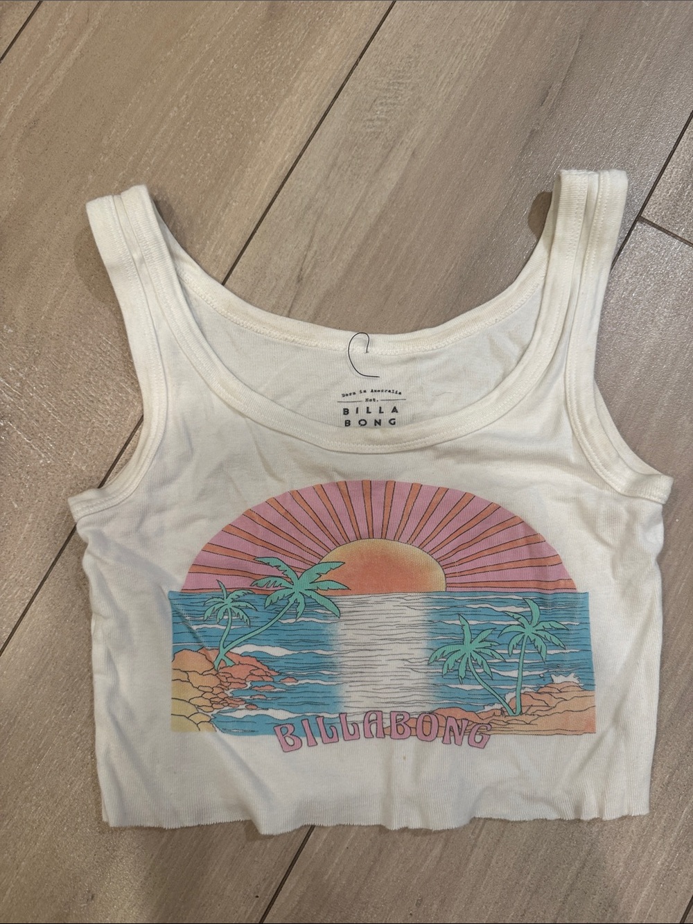 Billabong Cream Crop Tank with Sunset Beach Graphic